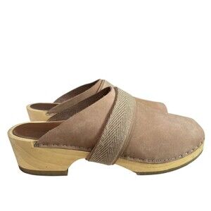 Humanoid SYA Suede Leather Clogs in Camel, Wood Sole $282 Size EU 38